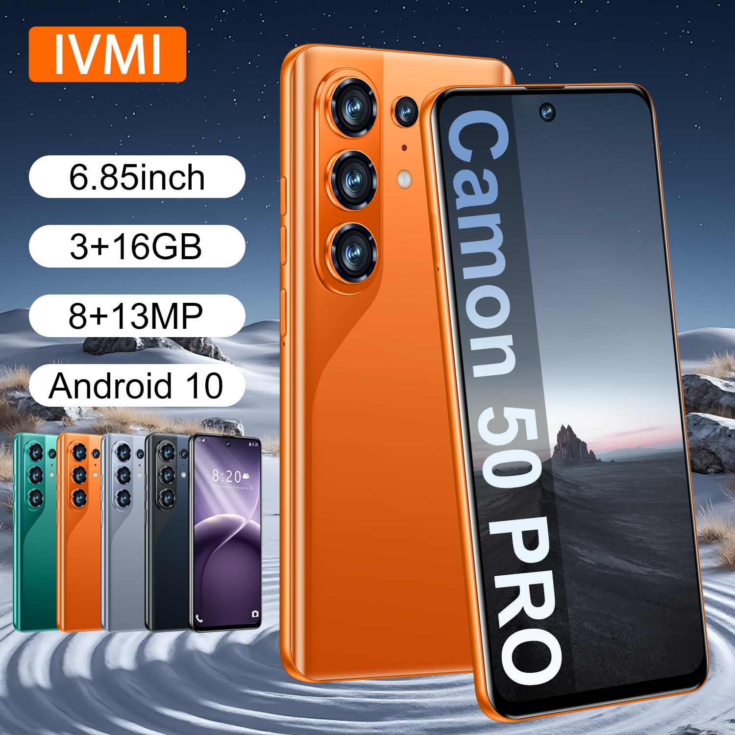IVMI グローバル Camon50 プロ スマートフォン Android10.0 3 ギガバイト 16 ギガバイト 6.85 ''デュアル SIM GPS 顔ロック解除 4 グラムネットワーク曲面スクリーン携帯電話