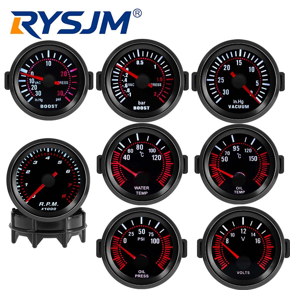 2 "52 ミリメートルデジタル車ブーストメーター水温油温油圧 RPM タコメータ電圧真空 12V 車の煙レンズゲージ