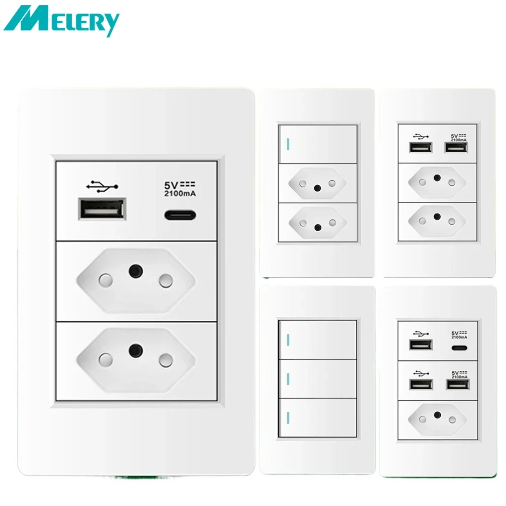 Melery ブラジル イタリア ライト スイッチ ホワイト ブラック グレー 16A 2Way 米国 PC パネル 1/2/3/4 ギャング 1/2way スイッチ オン オフ、壁コンセント