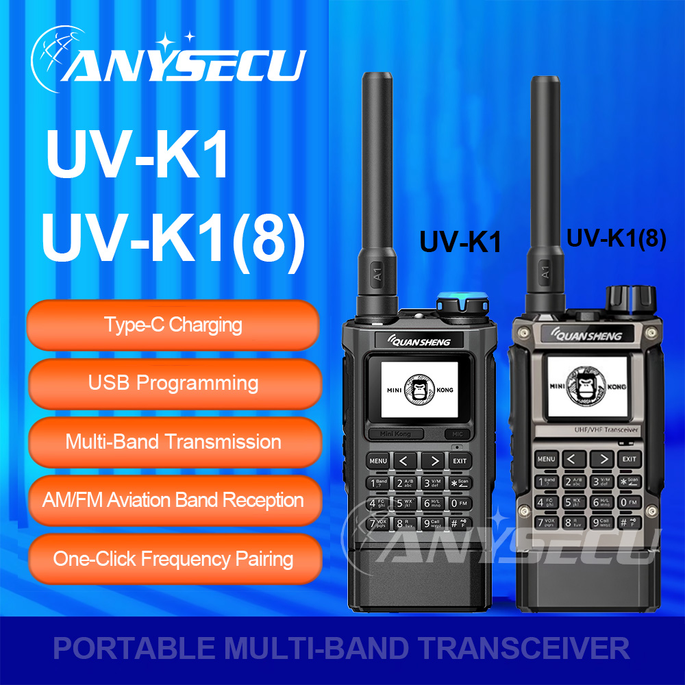 Quansheng UV-K1 UV-K1(8) デュアルバンドトランシーバー 144-148 430-440MHz 1400mAh 200CH 5W Type-C 充電器航空バンド双方向ラジオ