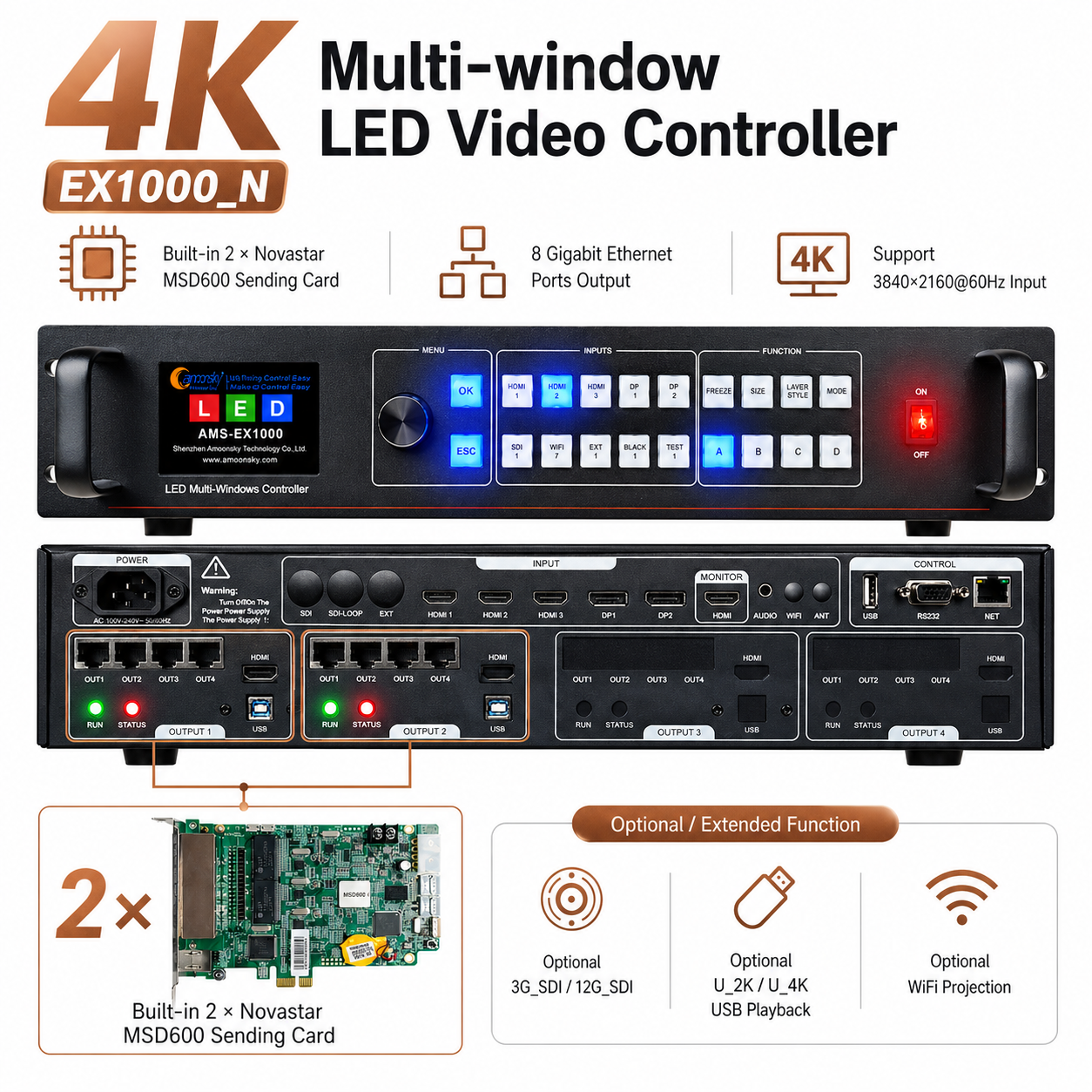 EX1000 LED ビデオ コントローラー Novastar VX400 VX600 VX1000 に類似したステージ レンタル イベント用のオールインワン LED ウォール ディスプレイ プロセッサー