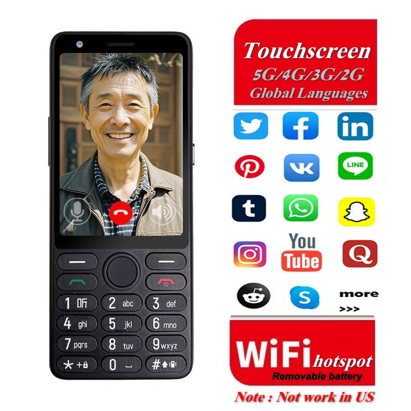 タッチスクリーン付きフィーチャーフォン スマートフォン Wifi 5G/4G グローバル言語 取り外し可能なバッテリー 大きなボタン 3.54 インチ シニア携帯電話