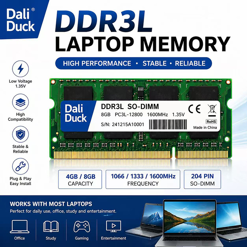 DaliDuck DDR3L SODIMM ノートパソコン用RAMメモリ 4GB/8GB クロック速度 1066MHz/1333MHz/1600MHz PC3L 10600S/12800S 204ピン 1.35V ノートパソコン用