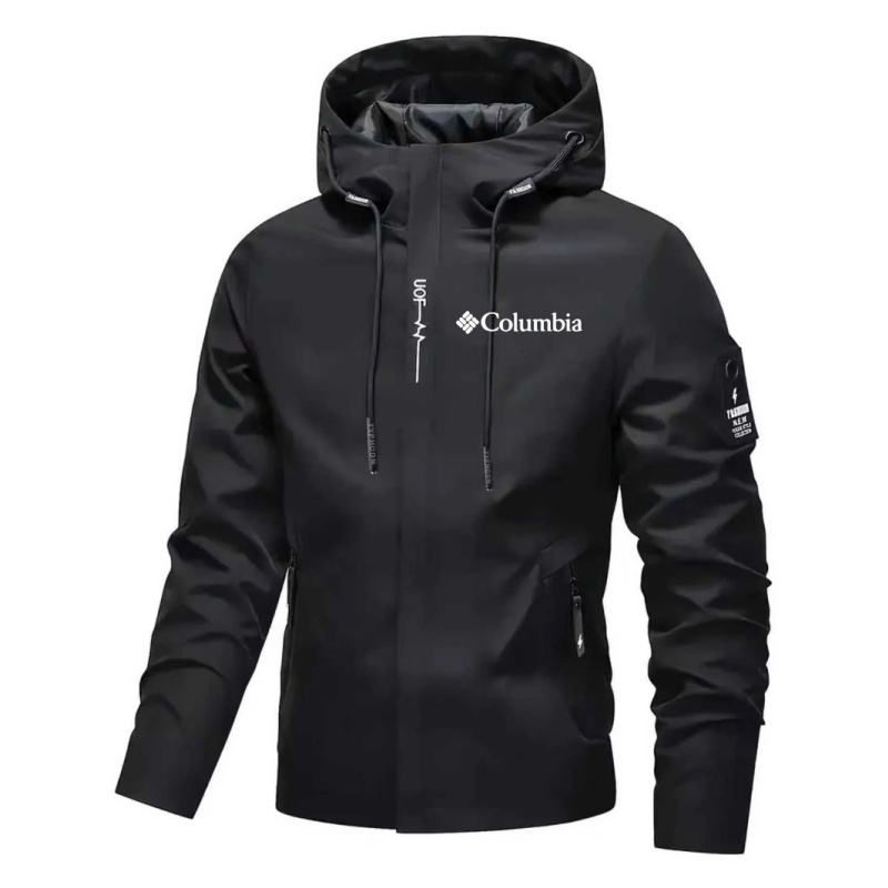 防風メンズ軽量ジッパープリントグラフィックジャケット、防水フードと調節可能なドローストリングクロージャ付き