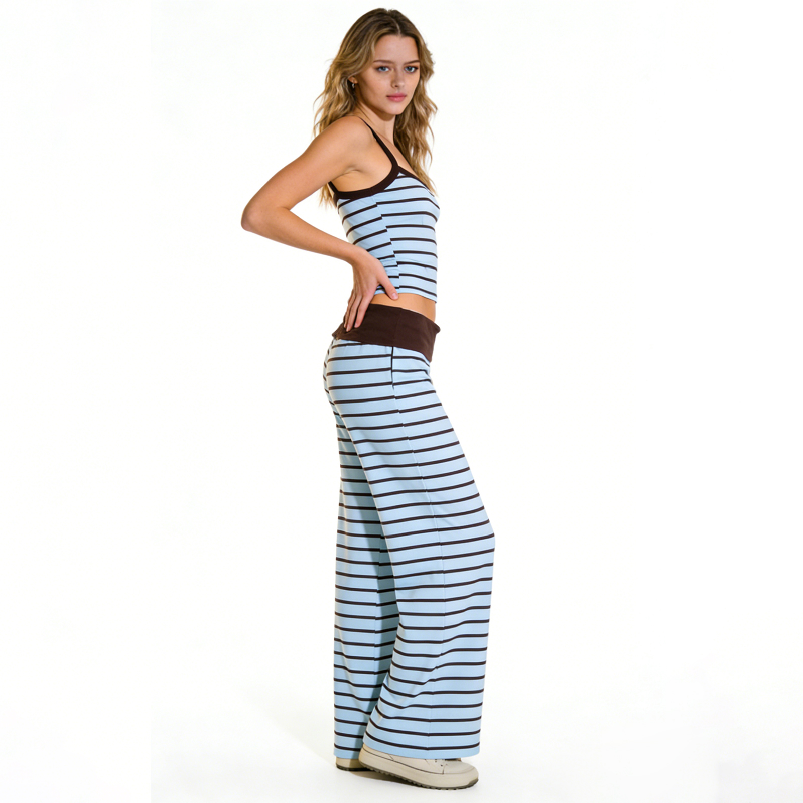 Women Summer Y2K Vintage Two Piece Outfits Sexy Striped Sleeveless Cami Tanks Tops Wide Leg Leggings Pants Loungewear Sportwear