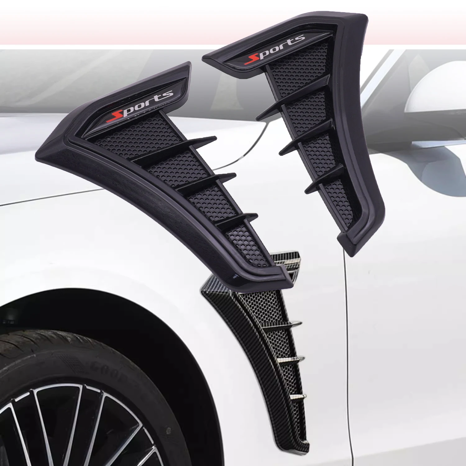 2PC 車フェンダーサイドエアインテークベントカバーフードエアフロートリムデカール修正された換気ステッカー外装カースタイリングアクセサリー