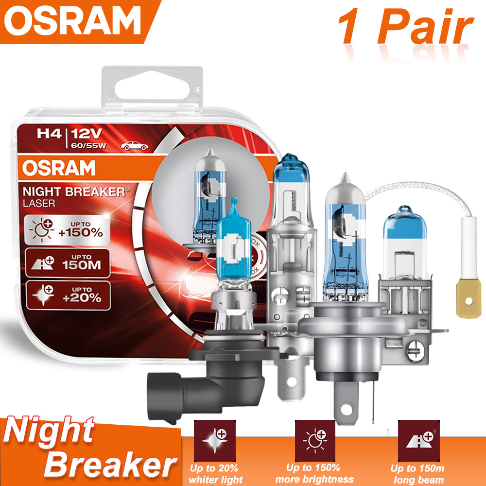 OSRAM ナイトブレーカーレーザー H1 H3 H4 H7 H11 9003 9005 9006 HB2 HB3 HB4 ハロゲン 150% 次世代 12V 明るい車ランプ、ペア
