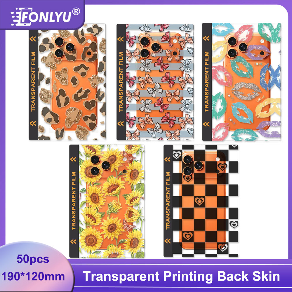FONLYU 50 個透明 3D レリーフバックステッカー携帯電話リアカバースキンスクリーンプロテクターヒドロゲルフィルム切断機