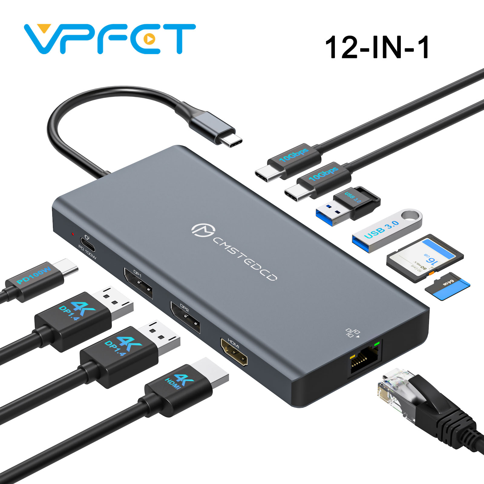12 in 1 USB C ドッキング ステーション DP 4K@120Hz HDMI 4K@60Hz トリプル モニターは、Windows Mac で PD 100W USB 3.2 SD TF イーサネットをサポート