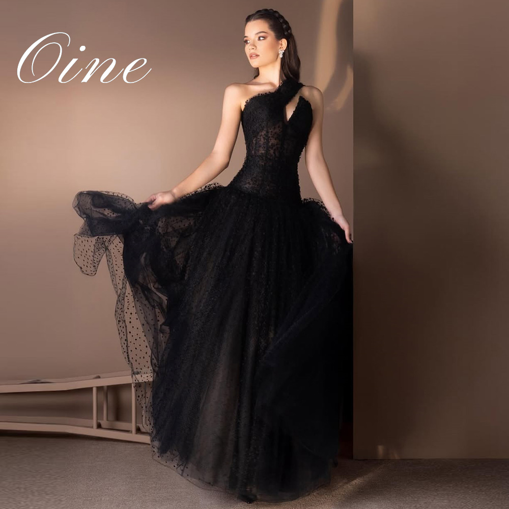 Oine 2026 ブラックワンショルダーレースチュールイ​​ブニングドレスノースリーブ A ラインオーダーメイドオケージョンガウンウエディングサウジアラビアカスタマイズ