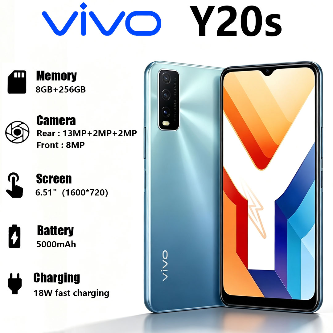 新しい VIVO Y20s グローバル バージョン携帯電話 6.51 インチ大画面 13MP カメラ 5000mAh 18 ワット高速充電 8 ギガバイト 256 ギガバイトデュアル SIM スマートフォン