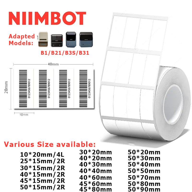 20-50 ミリメートル Niimbot B21/B1/B31/B203/B3S 熱ラベルステッカー紙衣類タグ商品価格食品自己粘着