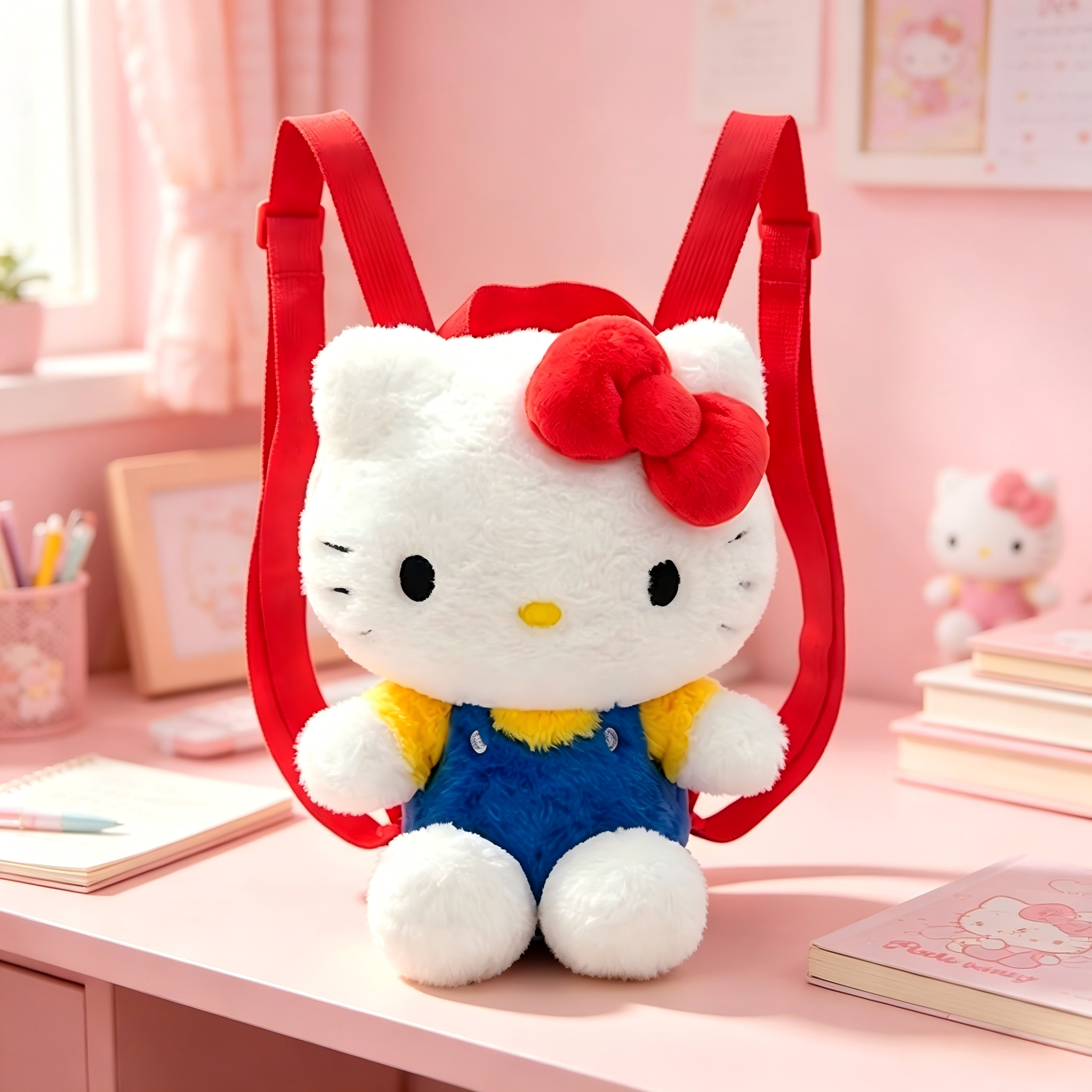 本物のアニメサンリオハローキティぬいぐるみバックパックかわいいぬいぐるみ漫画通学バッグ女の子子供の誕生日ギフト
