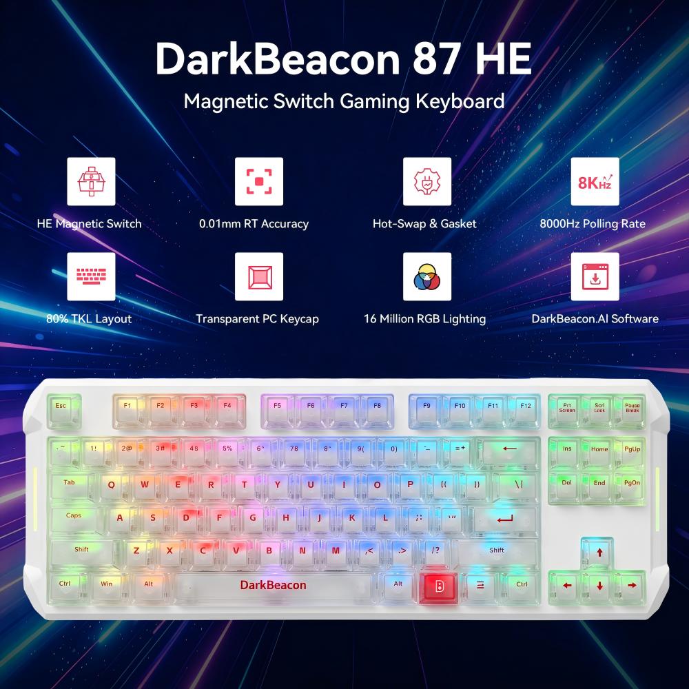 DarkBeacon 80% 有線ゲーミングキーボード 87 キー TKL HE 磁気スイッチキーボード PS4 Xbox PC ラップトップ Mac 米国ロシア ASNI レイアウト用