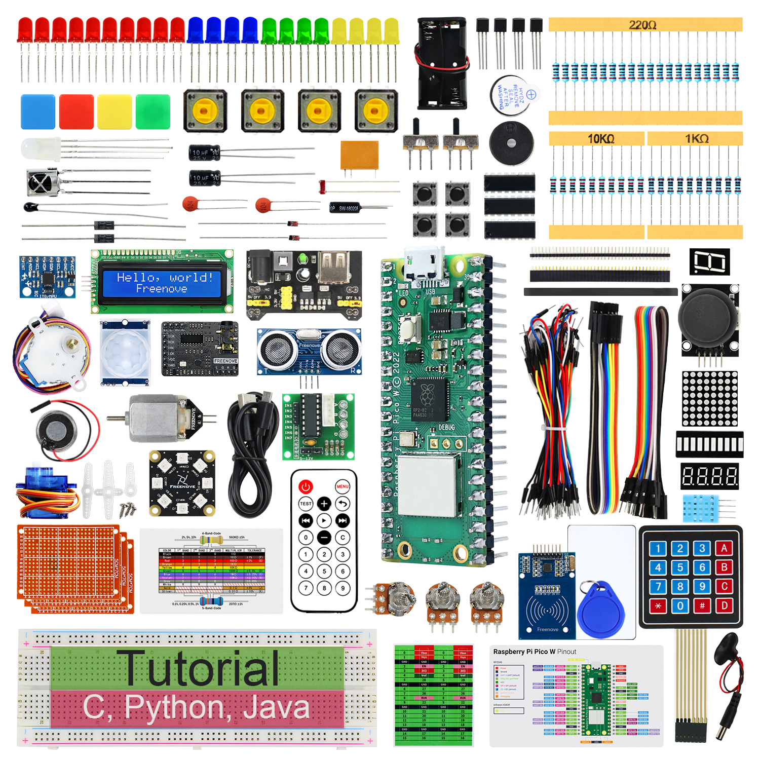 Raspberry Pi Pico 1 2 W用Freenove究極スターターキット、767ページのチュートリアル、220項目、119プロジェクト、Python C Javaコード