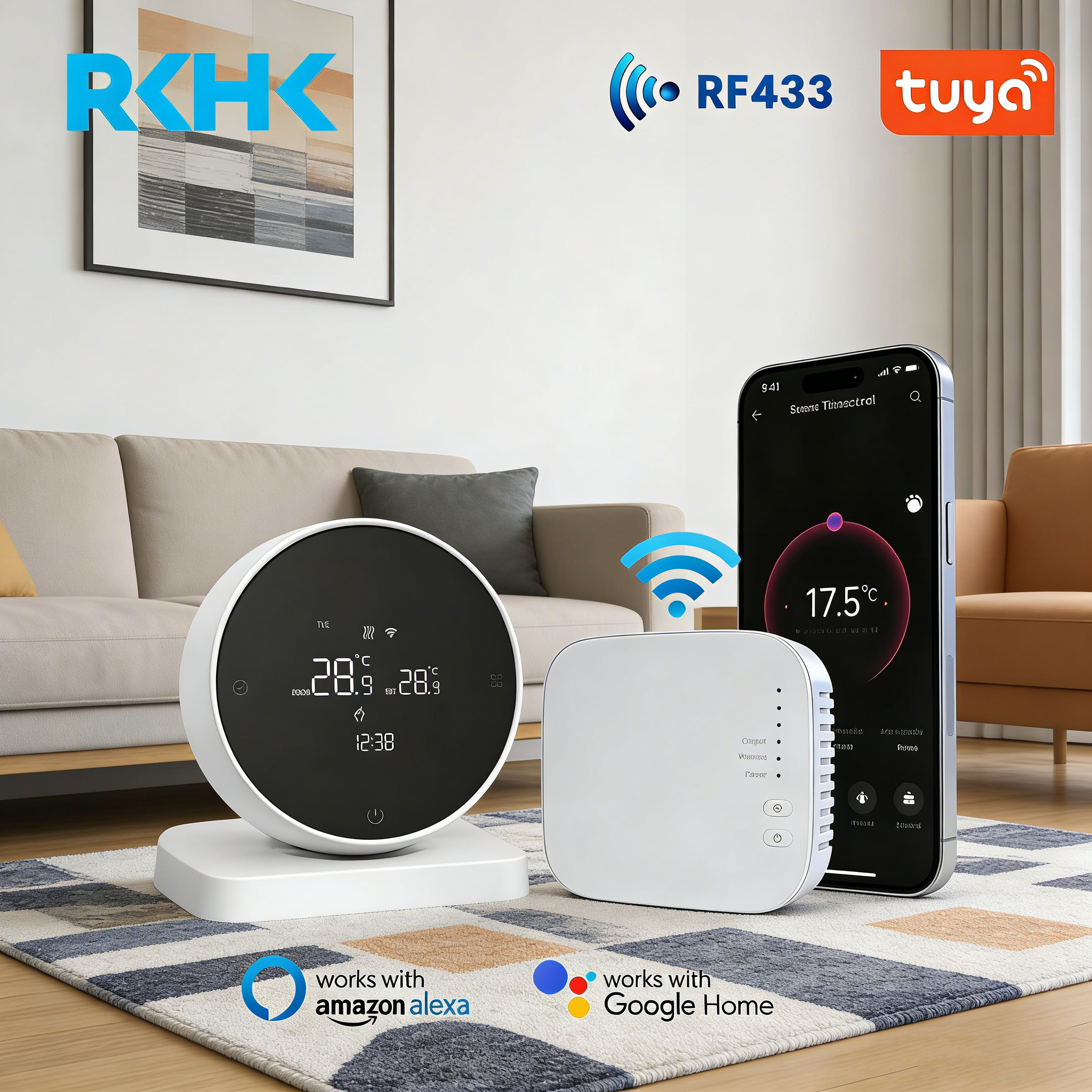 RKHK Tuya WiFi スマート サーモスタット、RF ワイヤレス レシーバー温度コントローラー、水ガスボイラー用 Alexa と Google ホームをサポート