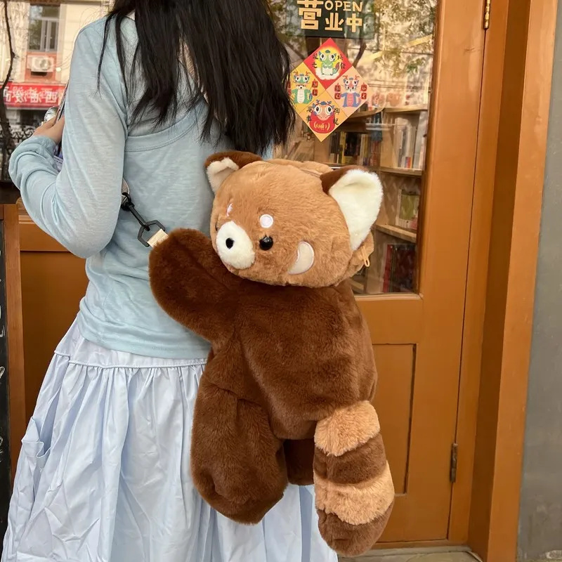 レッサーパンダバックパックパーソナライズされた寝そべるスタイルかわいいソフトバックパックぬいぐるみクロスボディぬいぐるみバックパック女性 Bagbirthday ギフト