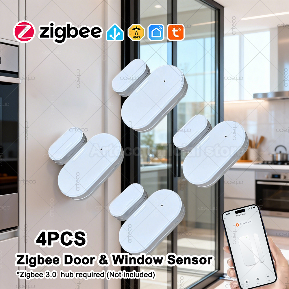 4 個 Zigbee ドアセンサー窓接触センサースマートホームセキュリティ盗難ドア開閉検出器 3.0 ゲートウェイ Z2MQTT で動作