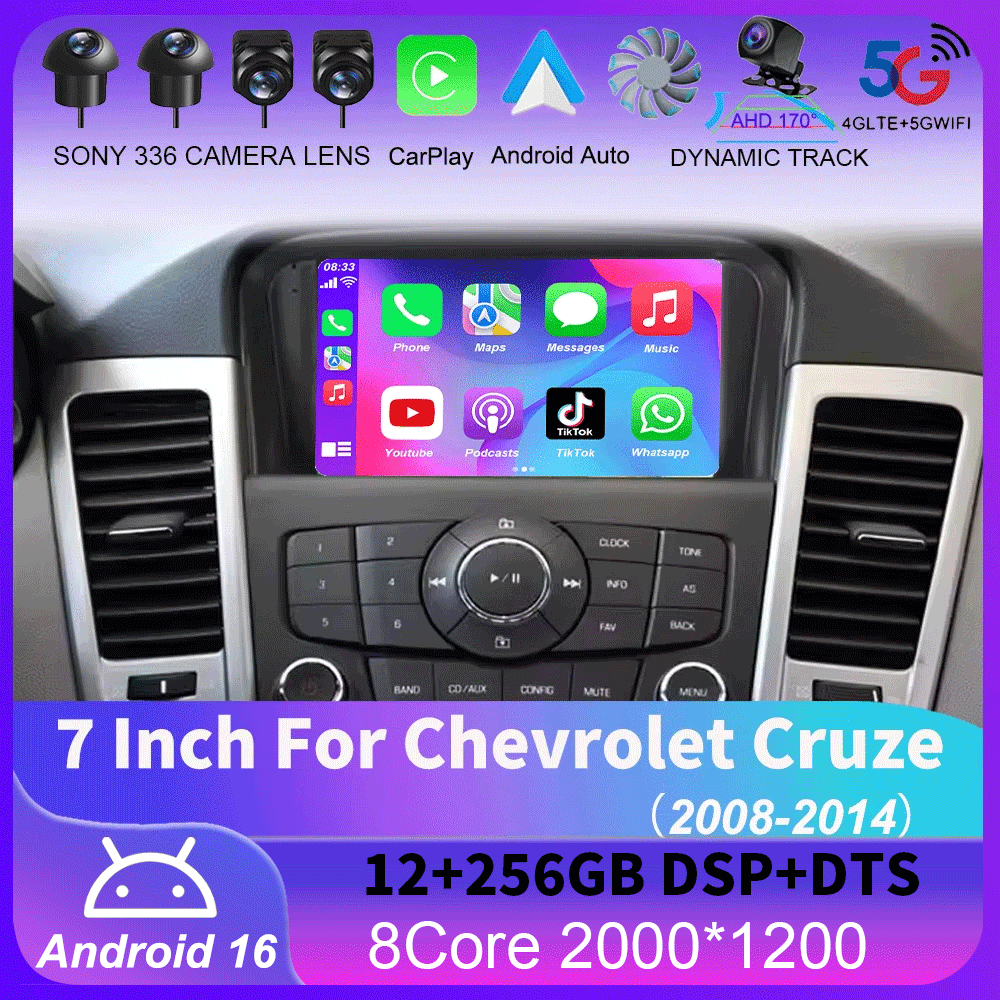 7 インチ Android16 車シボレークルーズ 2008-2014 カーラジオビデオプレーヤーマルチメディア GPS Carplay 自動 BT RDS ナビゲーション内蔵
