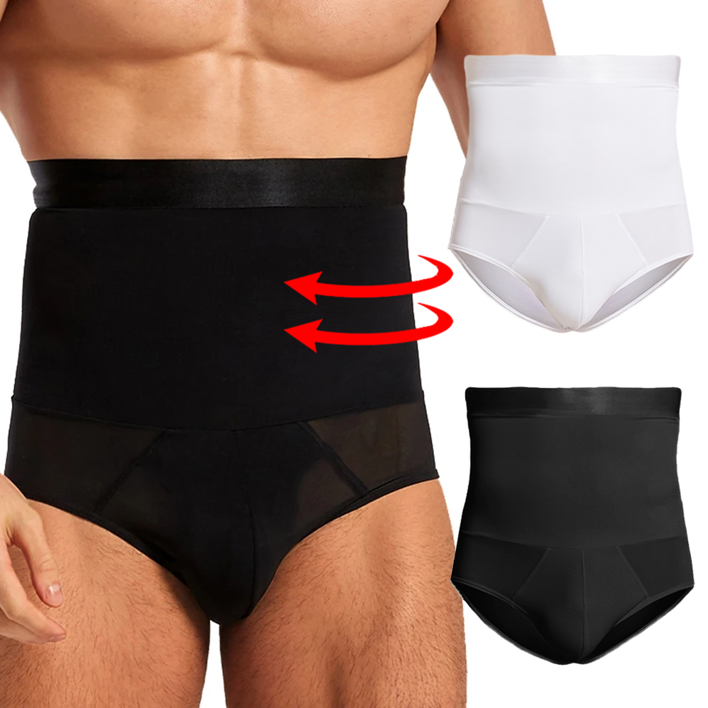 男性ハイウエストシェイプウェアパンティーおなかコントロールブリーフボディシェイパー圧縮トレーナー腹トリマー痩身ボクサー下着