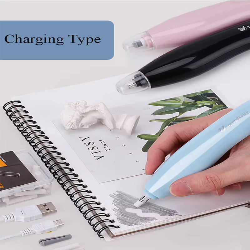 電動消しゴムペン、自動鉛筆消しゴム、替え消しゴム付き、USB充電式、子供向けスケッチ・お絵かき・消しゴム用文房具