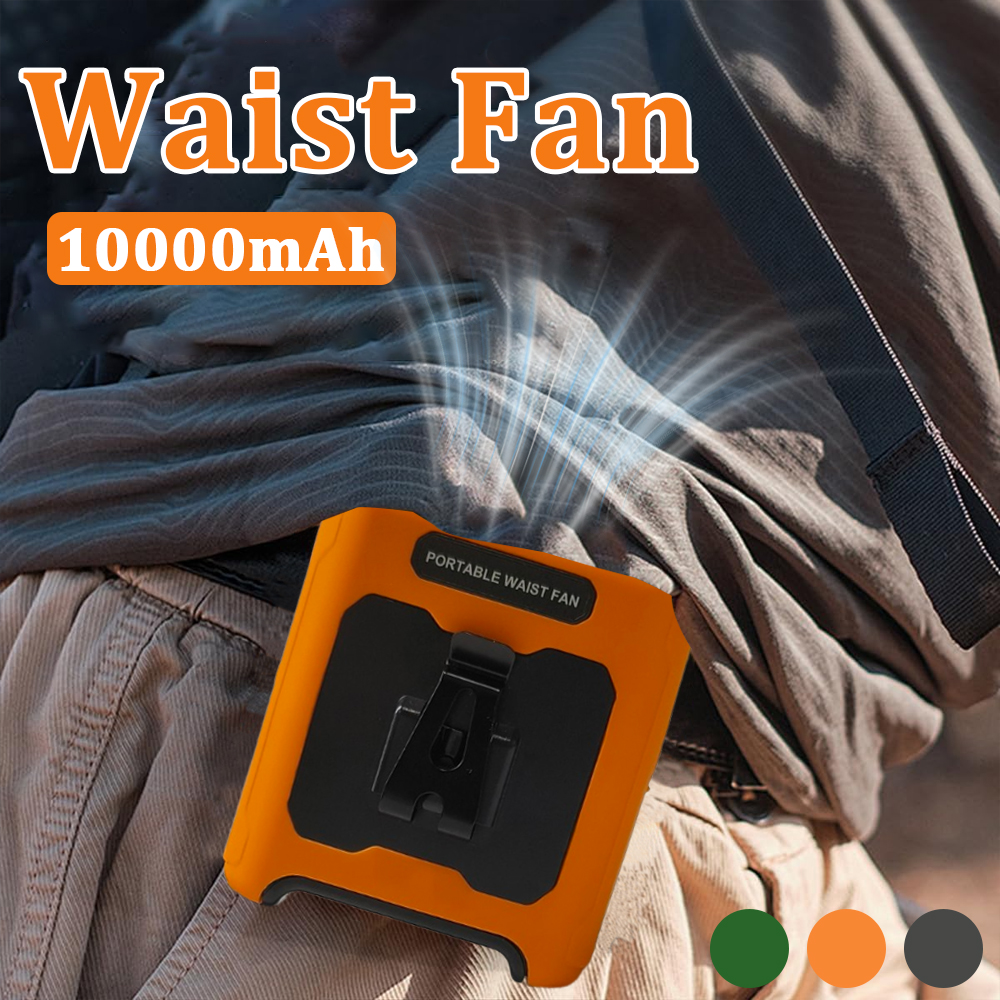 10000mAh ウエストファン パワーバンク付き 5 スピードポータブルファン ハンズフリー充電式ファン バッテリーレベル表示 USB 充電ファン