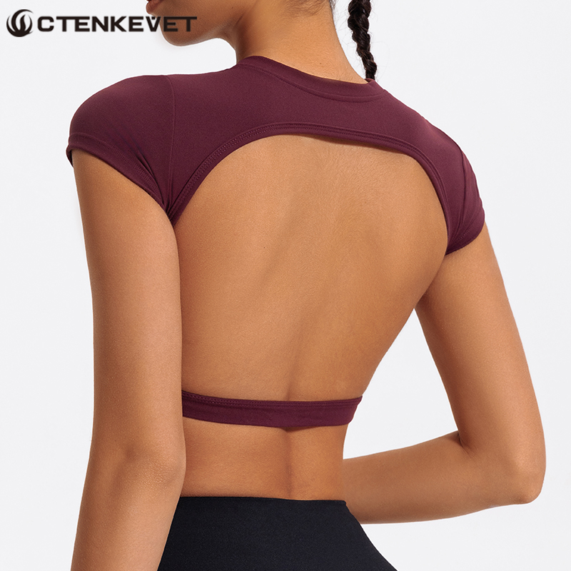 Summer Sports Short TOP Women Fitness shirts Yoga Wear Female Gym Training Suit Crop Top Women beautiful Back Tops T-Shirt