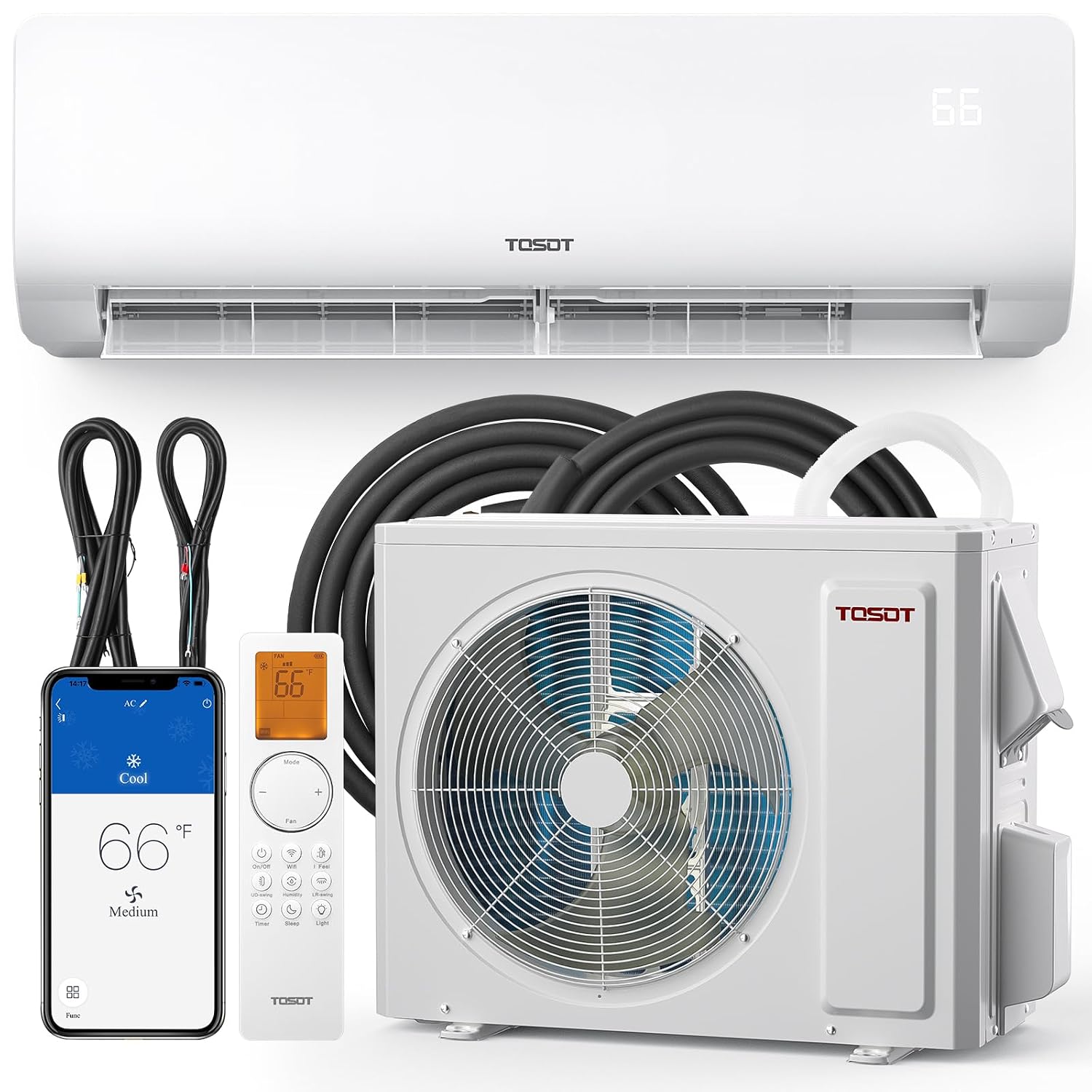 24,000 BTU ミニスプリット エアコンおよび暖房システム、19 SEER2 Wifi 対応ダクトレス インバーター AC ユニット、16 フィート、カスタム