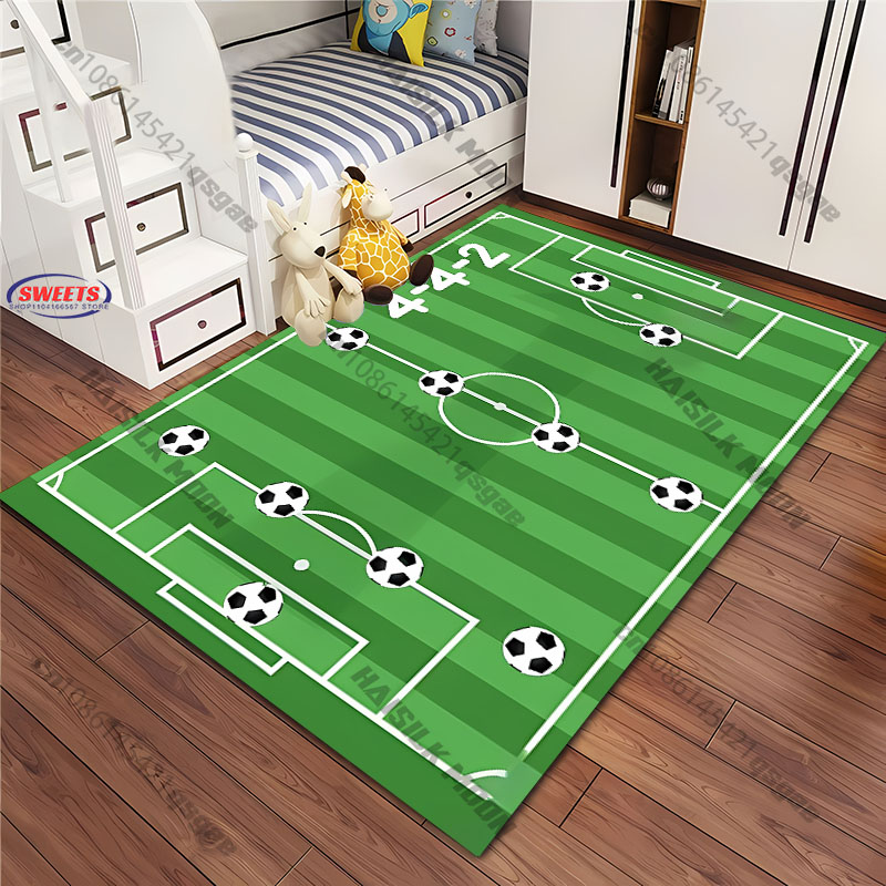 15 Sizes Football Tactics Theme Football Field Pattern Carpet Rug for Living Room Bedrooms, Office Areas, Soft Non-Slip Mat Gift