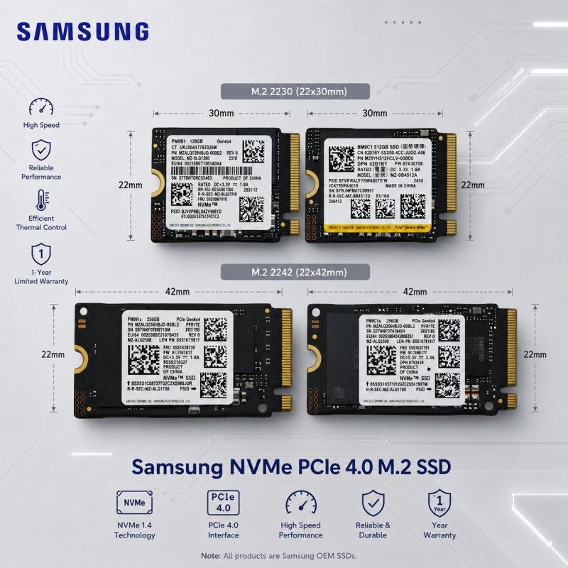 サムスン OEM PM9B1 PM9C1a PM991a BM9C1 NVMe PCIe 4.0 M.2 2230 2242 SSD 高速ソリッド ステート ドライブ OEM パッケージ