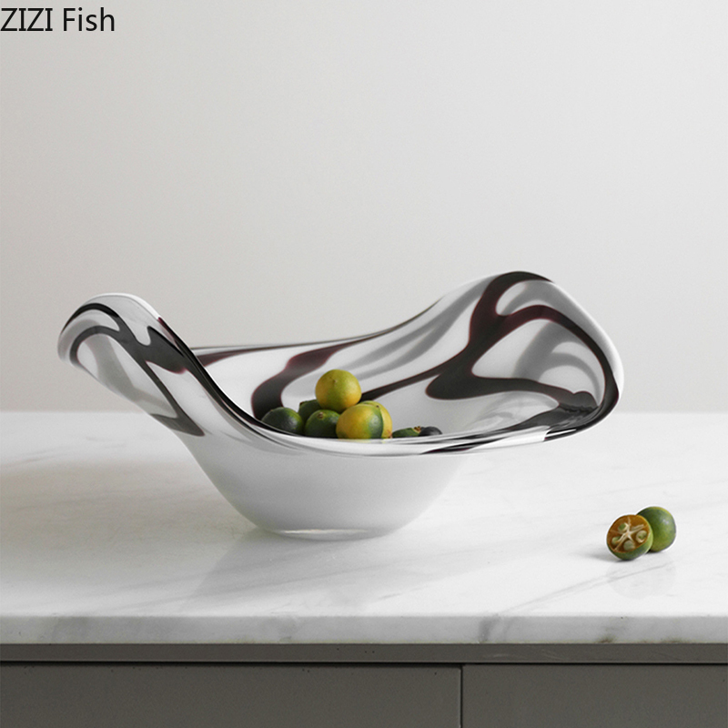 流線型テクスチャフルーツプレートガラスボウル朝食ディナープレートホテルレストランフルーツプレートホームキッチンデザートカトラリー