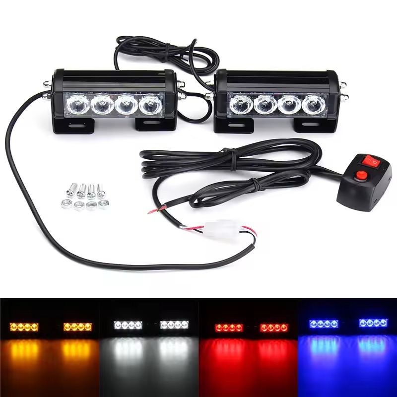 1 ペア 4LED 車緊急ストロボライトバー警告フラッシュランプ赤青黄色オートバイ車両トラックバン用
