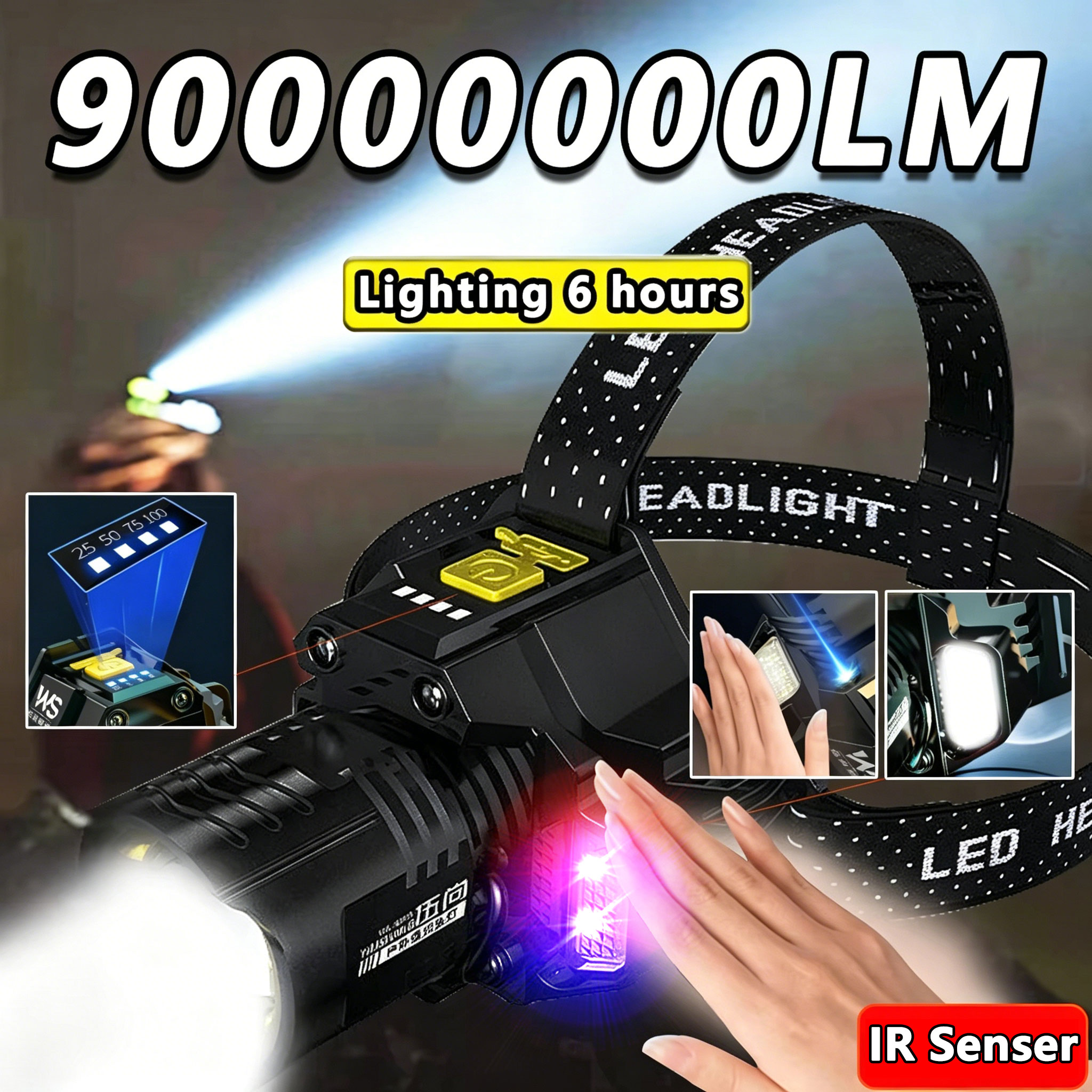 強力な LED ヘッドランプモーションセンサーヘッドライト USB 充電式 COB ヘッド懐中電灯ズームハイビーム釣りヘッドライト
