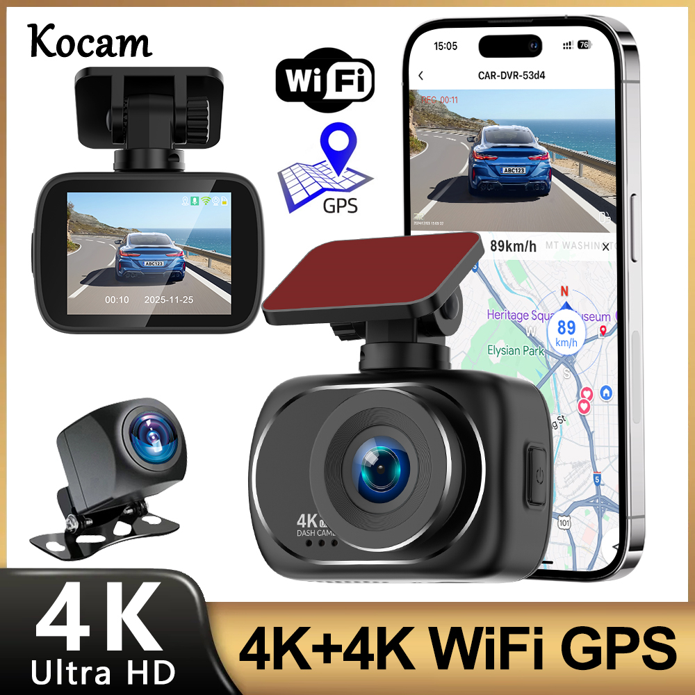 Kocam 4K ダッシュカム 車 Dvr デュアル 4K ダッシュカム サポート 4K リアカメラ WIFI GPS ナイトビジョン 24H 駐車監視 ブラックボックス