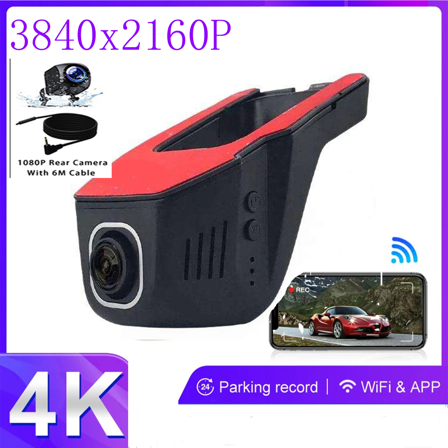 HD 4K 3840x2160P WiFi 車 DVR ダッシュカムカメラ 2K 24H パーキングモニター APP 制御車運転ビデオレコーダー (すべての車用)