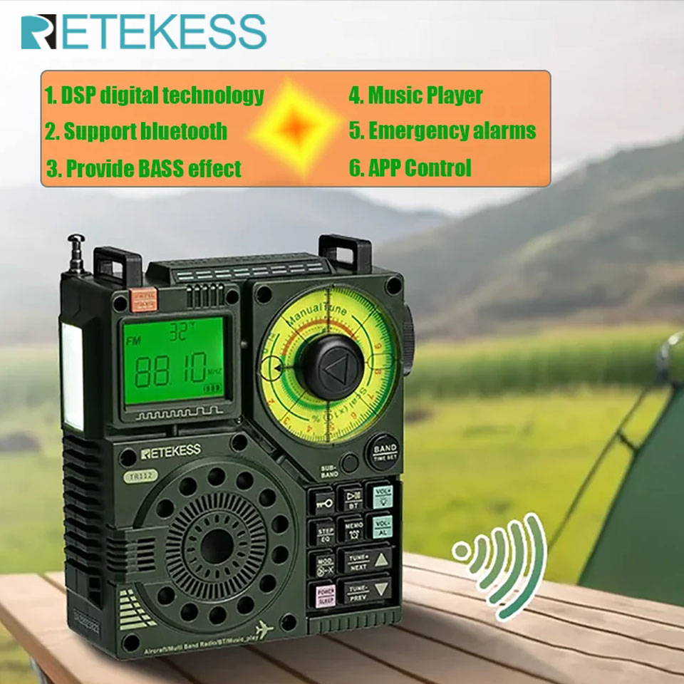 Retekess TR112 ラジオ ポータブル AM FM ラジオ受信機 アマチュア無線 緊急アマチュア短波ラジオ SW AIR バンド VHF WB 目覚まし時計
