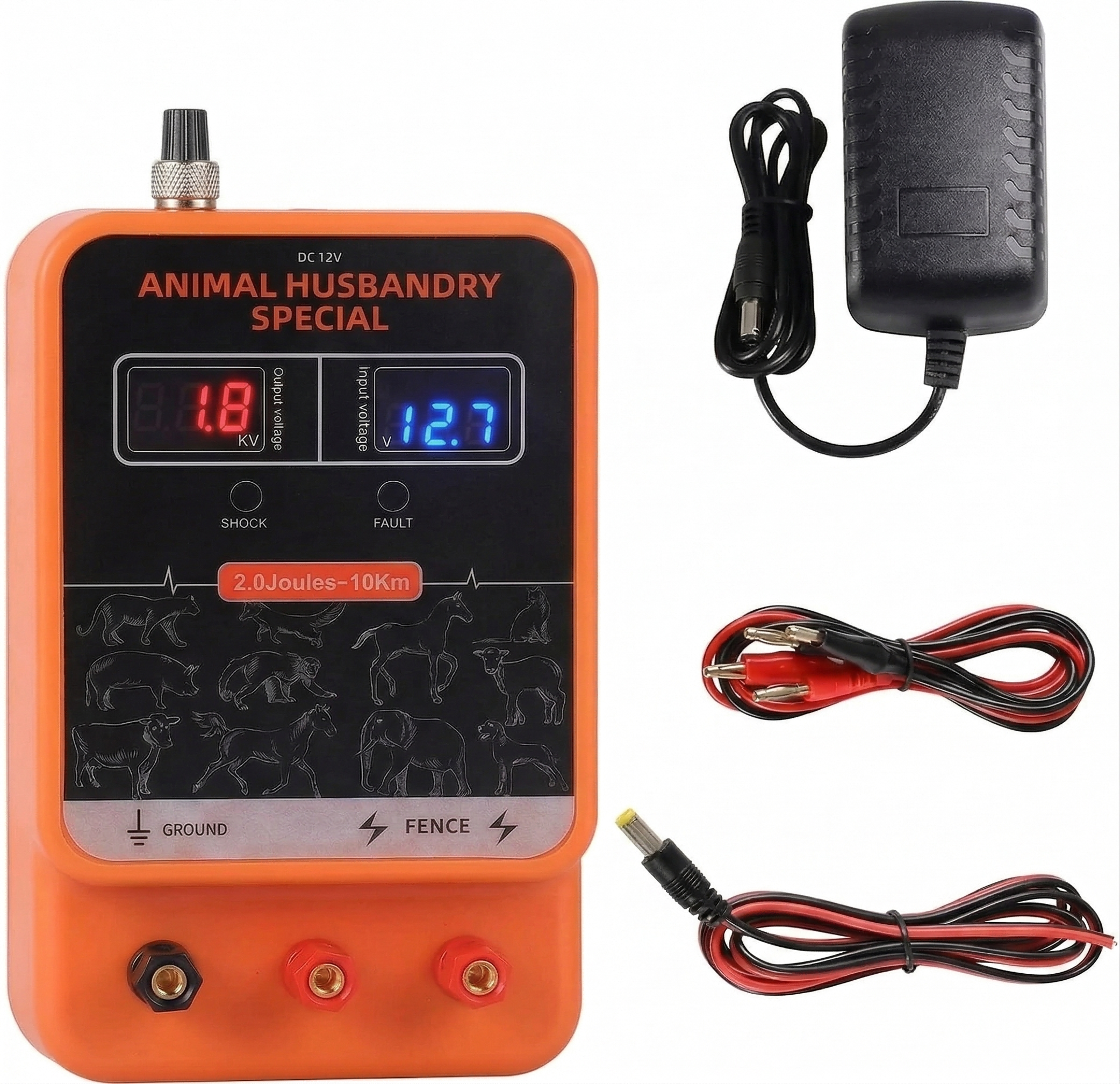 電気柵充電器エナジャイザー 2 ジュール 10KM AC DC 2 in 1 電源入力 12V 出力 8 KV ～ 14KV ディスプレイ付き