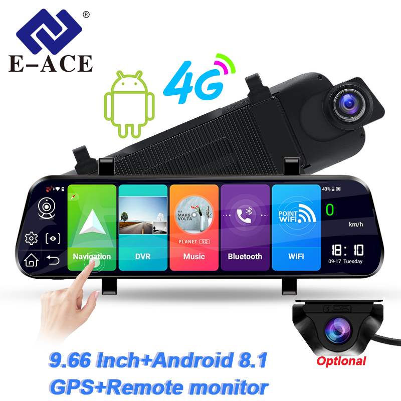E-ACE カー Dvr FHD 1080P 4G Android 10 インチ ストリーミング ADAS レジストレーター オプション 1080P バックミラー ダッシュ カム ビデオ レコーダー Dvr