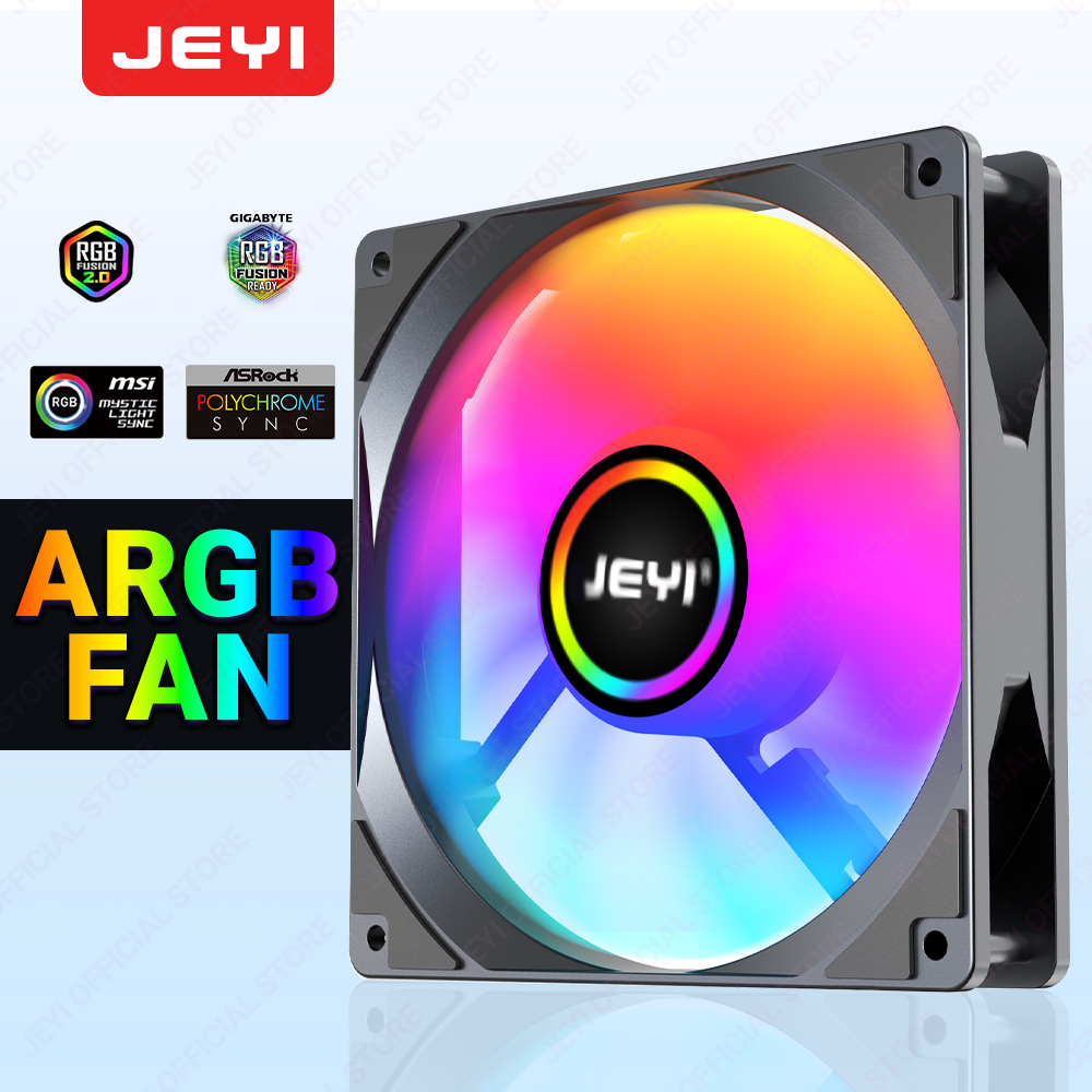 JEYI 120mm PC ARGB冷却ファン AURA SYNC RGBコンピューターファン 超静音ヒートシンクファン 4PIN PWMおよび5V 3PIN ARGBポート付き