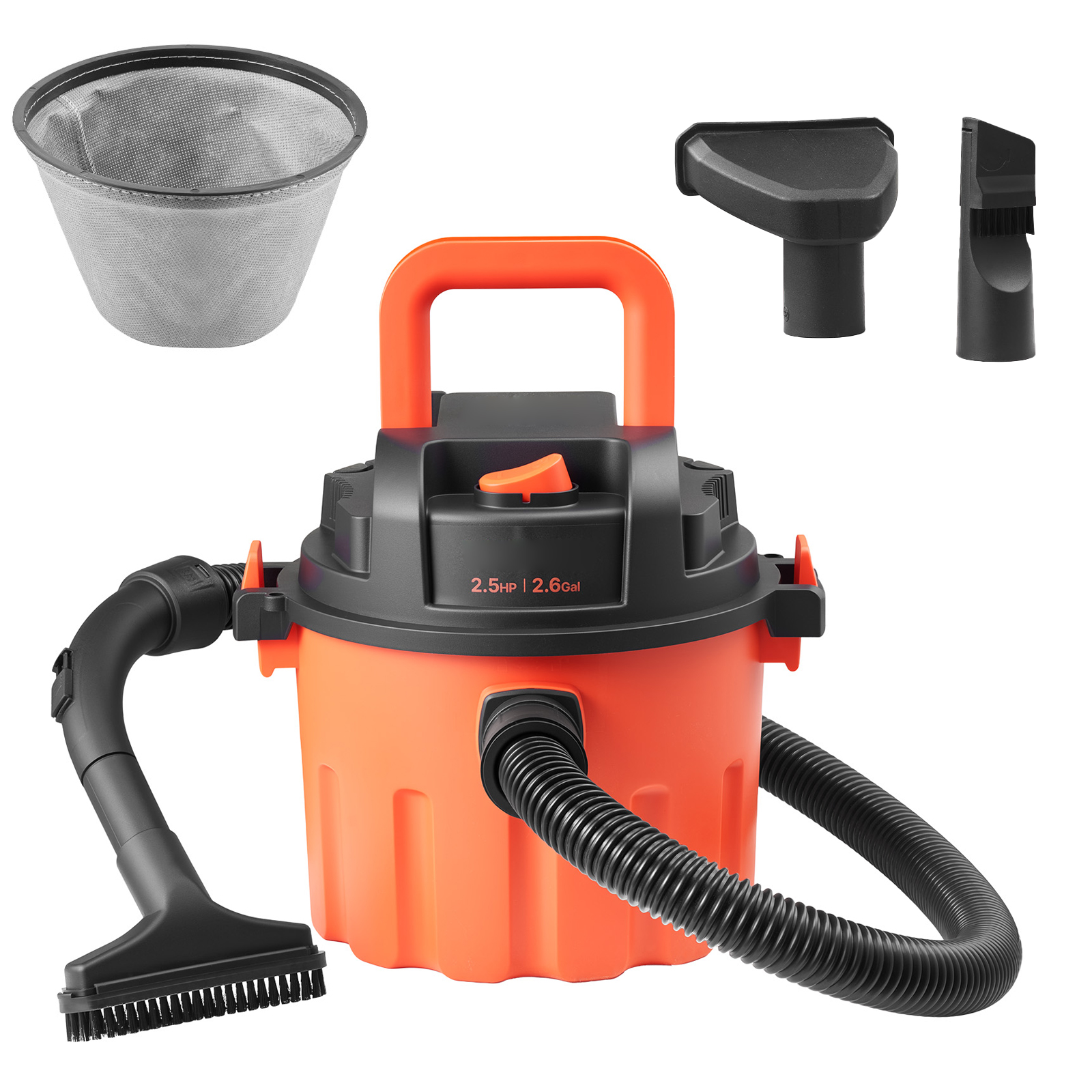 SucceBuy Shop Vac 2.6 ガロン/8 ガロン/11 ガロン ドライ ショップ バキューム 2.5/4.5/5.5/6 ピーク HP 家庭用ガレージ用のさまざまなノズル付き ブラック オレンジ