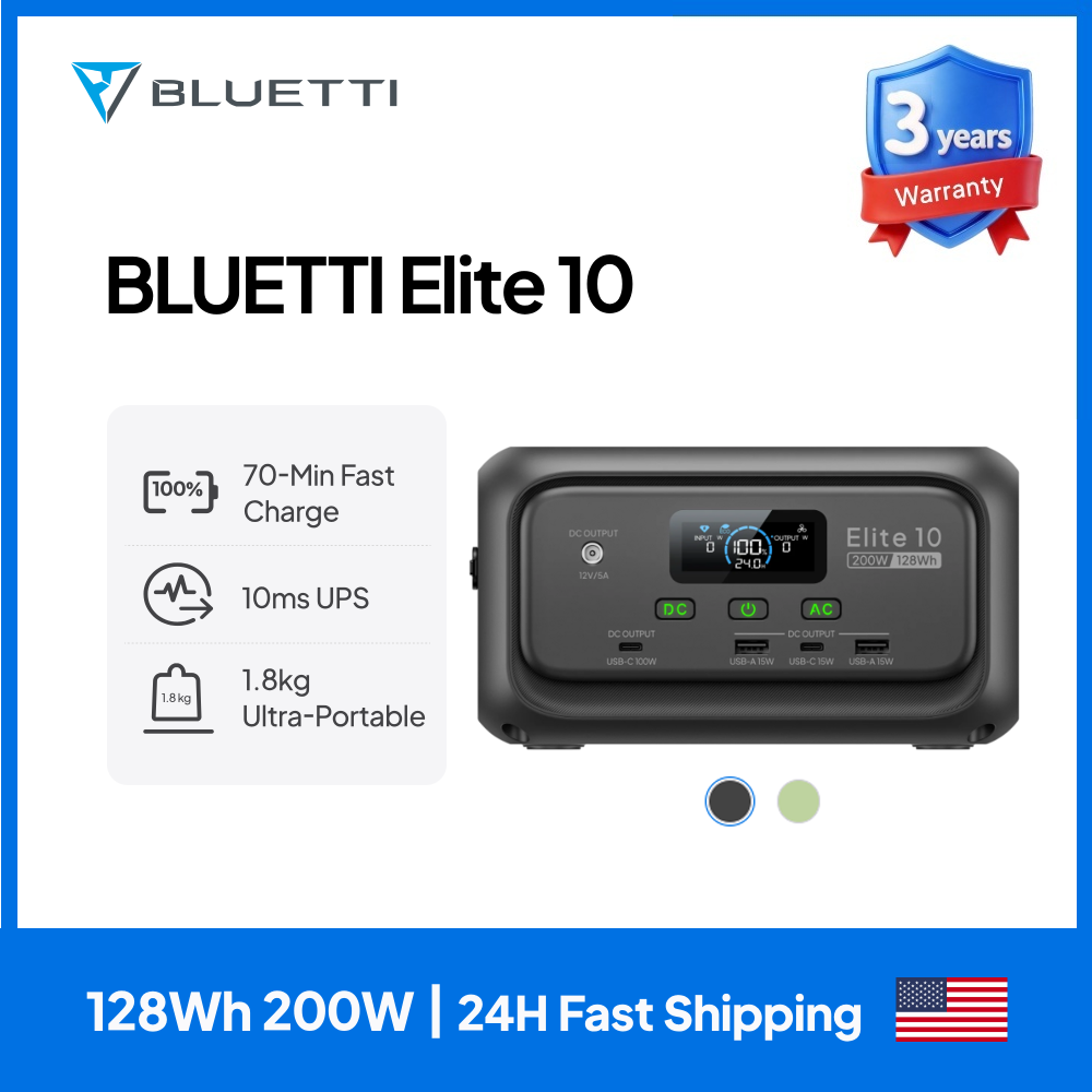 【リニューアル】BLUETTI Elite 10 128Wh 200W ミニパワーステーション LiFePO4 100W USB C 高速充電ポータブルソーラー発電機キャンプ旅行用