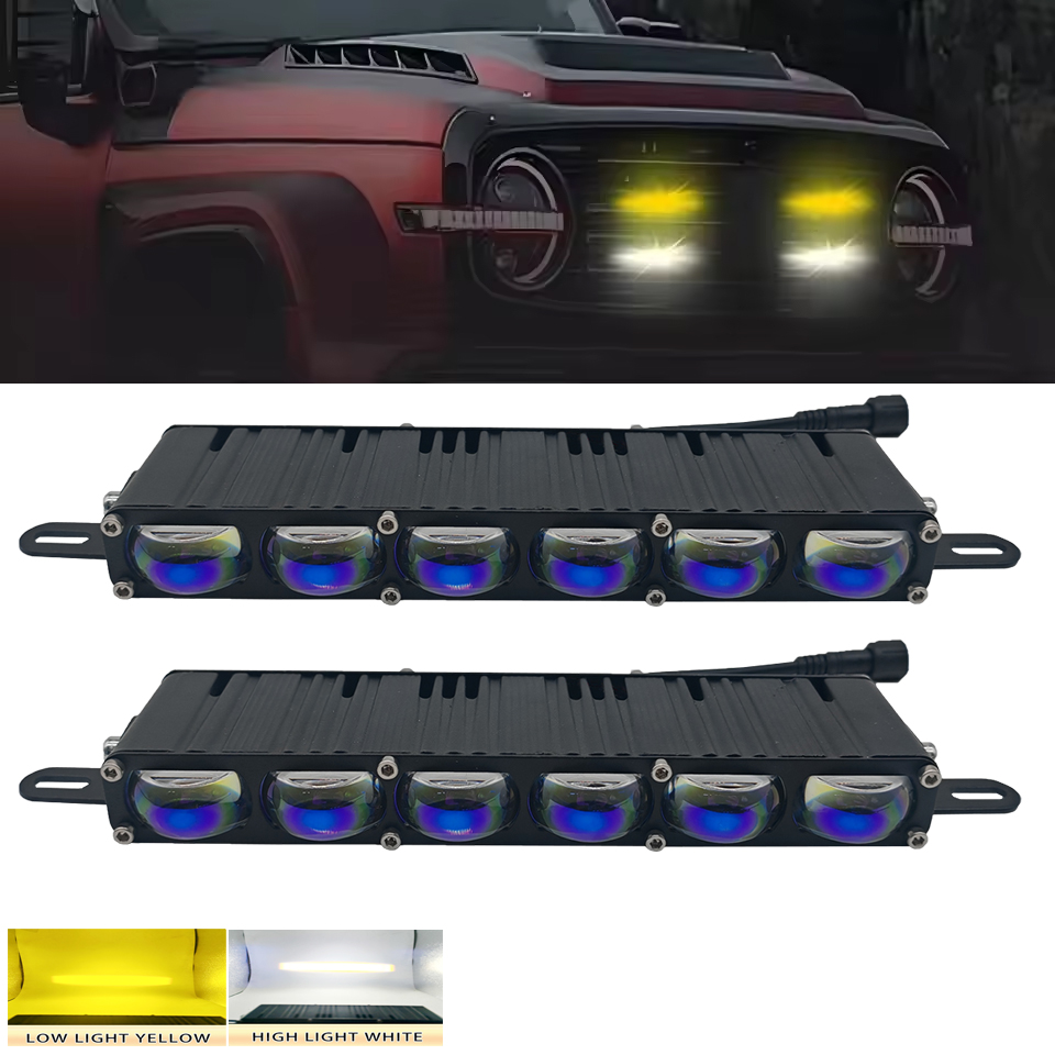 6 LED グリルライトプロジェクターフォグライトハイロービーム白黄色フロントグリルトリムランプ車トラックオフロード UTV ATV オートバイ用
