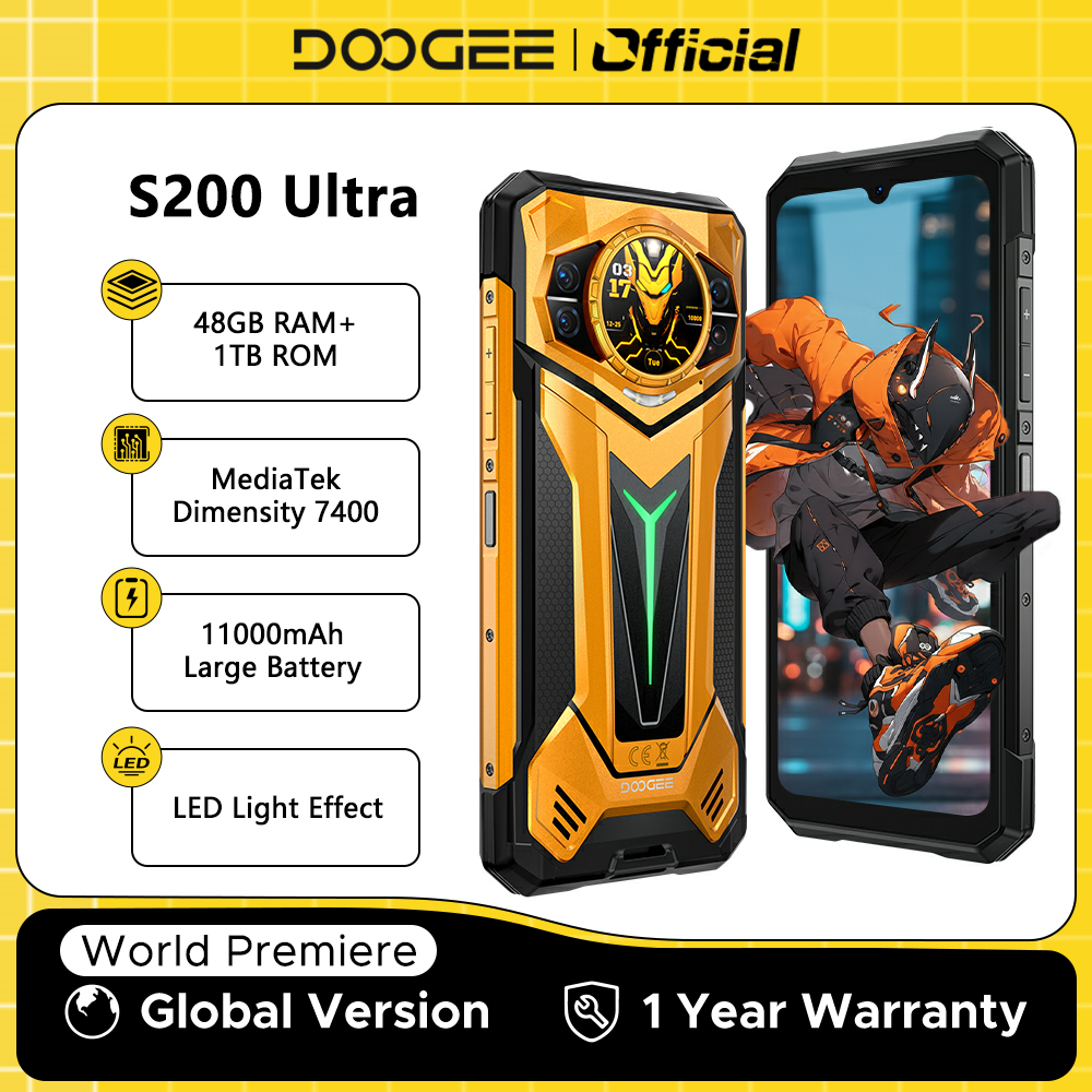 DOOGEE S200 ウルトラ 5G 頑丈な電話 48GB 1TB 寸法 7400 11000mAh バッテリー 66W 6.72 インチ FHD 120Hz 呼吸ライト NFC スマートフォン