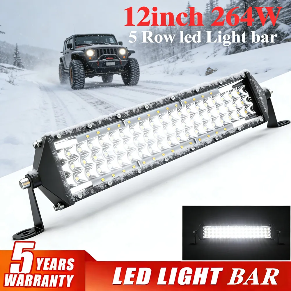 5 行 LED ライトバー 12 インチ 264 ワット車の作業ライトスポットライトフラッドドライビングランプオフロードトラック SUV ATV トラクター 4X4 LED バー