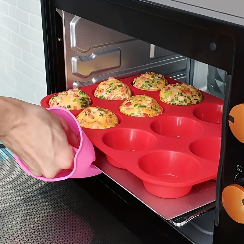 食品グレードの12キャビティシリコンマフィンケーキ型、ノンスティックカップケーキ型、蒸し卵プディングミートボール用の高温耐性オーブンベーキングツール