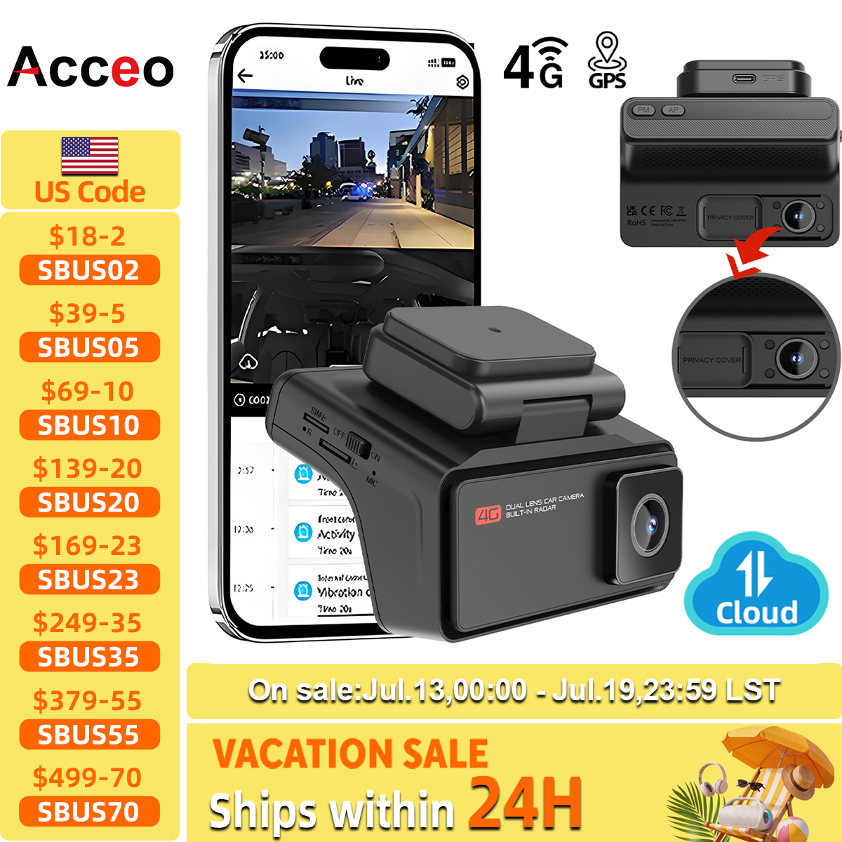 4G LTE 車用ダッシュカム フロントおよび車内リモートライブビュー 双方向トーク 24/7 駐車場 GPS トラッカー IR ナイトビジョン 車両セキュリティ DVR