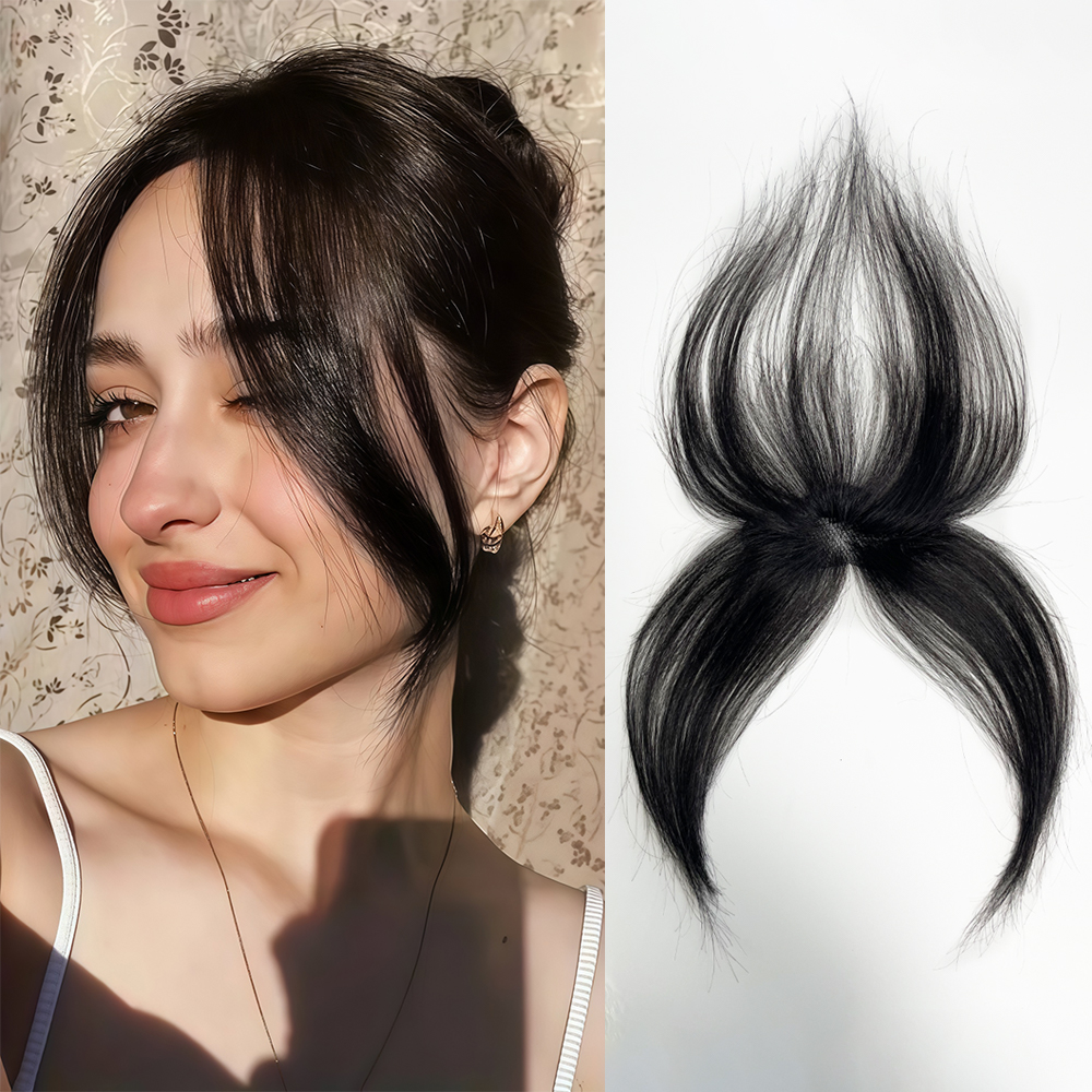 3d カバークリップインフロントサイドヘア前髪中間部クラウントッパー女性リアルトッパーナチュラル 100% 人毛超薄型ヘアピース