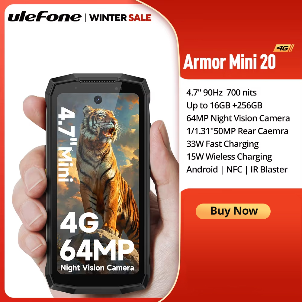 Ulefone Armor Mini 20 4 グラム 4.7 "頑丈な電話 64MP ナイトカメラ Android 14 スマートフォン 6200mAh 携帯電話 NFC 16 ギガバイト 256 ギガバイト 33 ワット G99