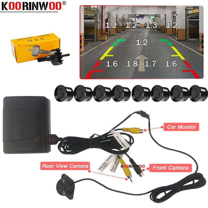 Koorinwoo Parktronics カーアクセサリー駐車センサー 8 フロントシステムブザーブザー支援車のカメラとラジオモニター AV