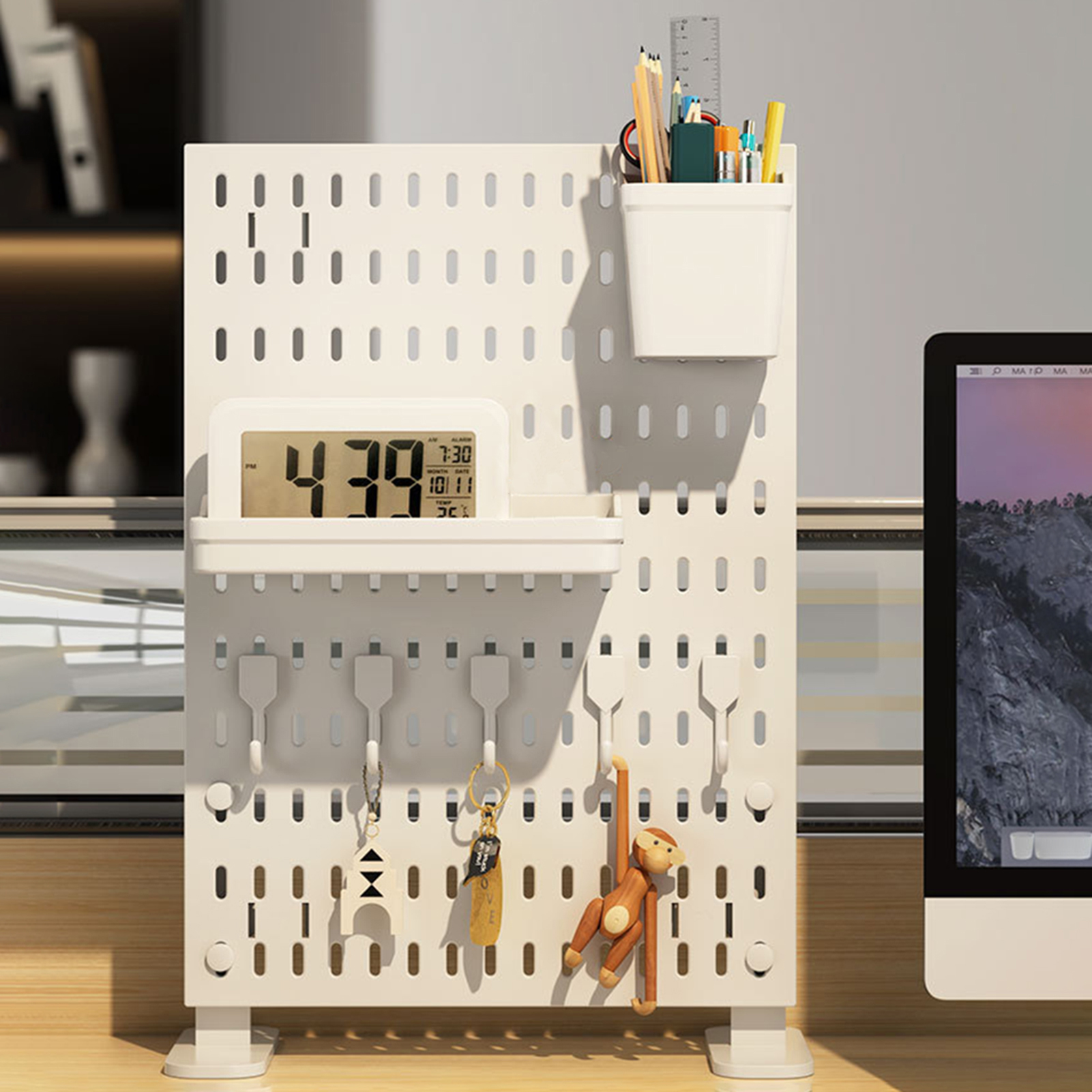 1 セットクランプオンデスクペグボードパンチングペグボード壁オーガナイザー DIY アクセサリーゲーマールームバスルームキッチンオフィスデスクトップ